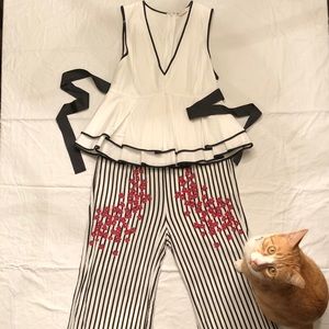 Zara top and gaucho pinstripe floral pants